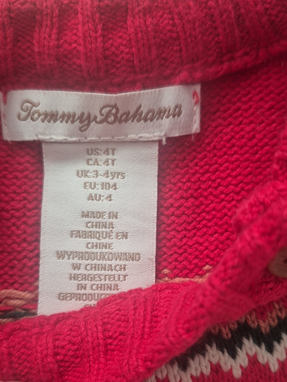 Tommy Bahama Kids Red Fair Isle Christmas Tree Sweater 4T Cotton Blend - Picture 6 of 9